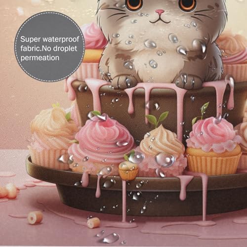 Cute Pink Ice Cream Cat Shower Curtain Set with 12 Hooks 72x72in
