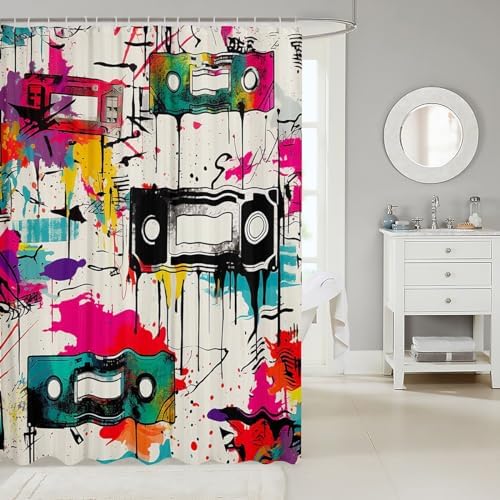 Erosebridal Trippy Music Graffiti Tie Dye Shower Curtain Set