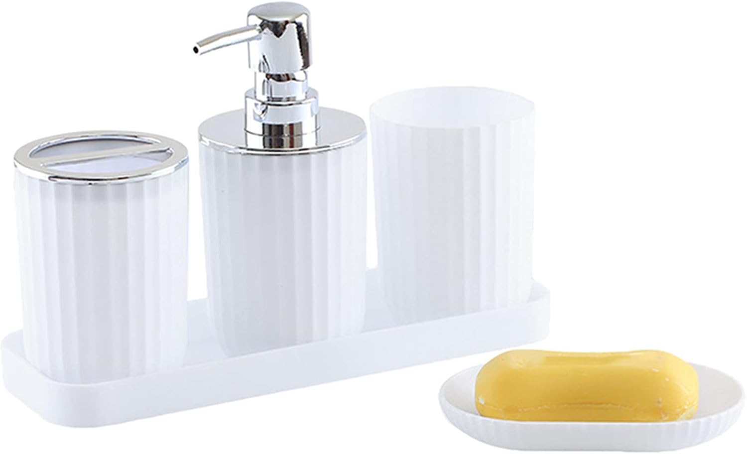 Bathroom Accessory Set with Soap Dispenser Toothbrush Cup Dish and Tray