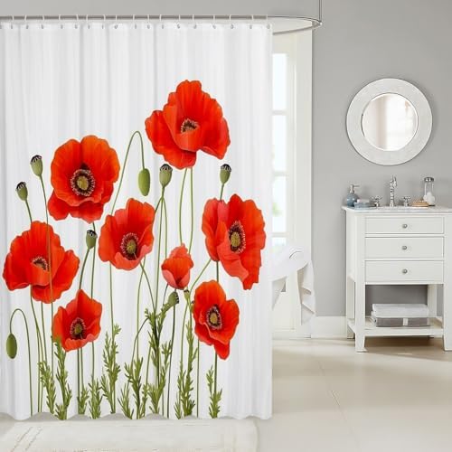 Feelyou Poppy Floral Shower Curtain Red 72x72