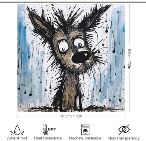 TIYAANDSY Cartoon Dirty Dog Waterproof Shower Curtain Set 72x72in
