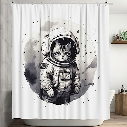 Cat Astronaut Shower Curtain Set 72x72in 1