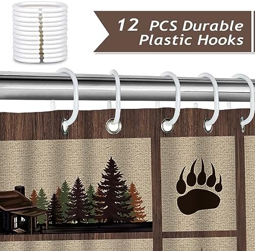 Bonhause Rustic Cabin Shower Curtain with Bear Deer Design 72x72 Inch