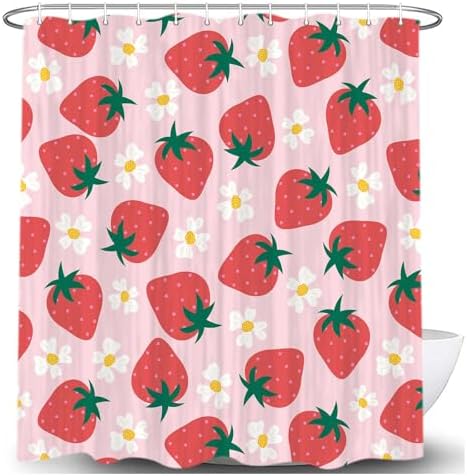 Cute Strawberry Shower Curtain Kids Girls Bathroom Decor