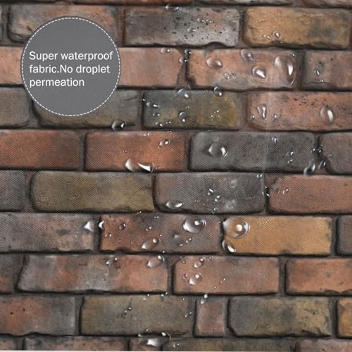 Red Brick Pattern Shower Curtain Set with 12 Hooks 72x72in