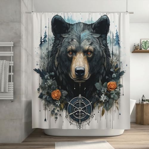 Black Bear Shower Curtain Set with 12 Hooks 72x72in YLATY7780