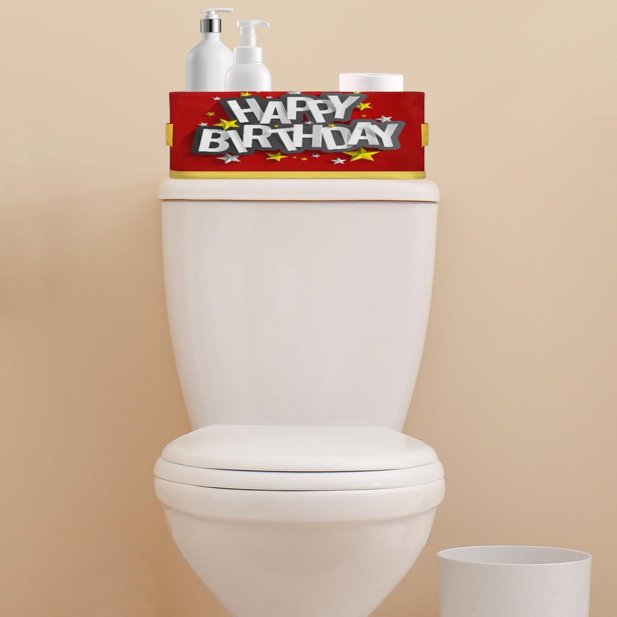 Vomwwlix Red Happy Birthday Toilet Paper Basket Decor 1