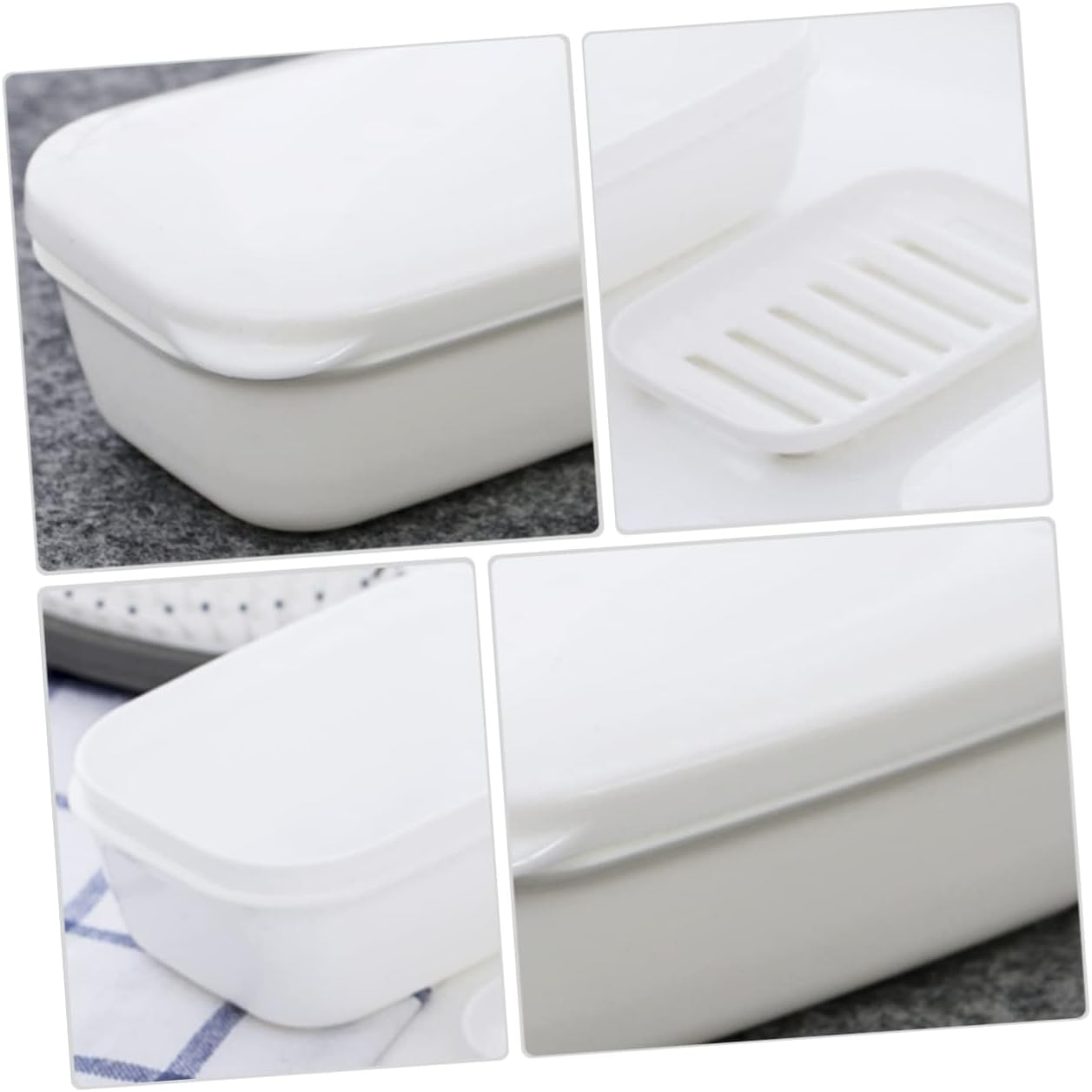 Set of 2 White Soap Dishes with Drain Rack