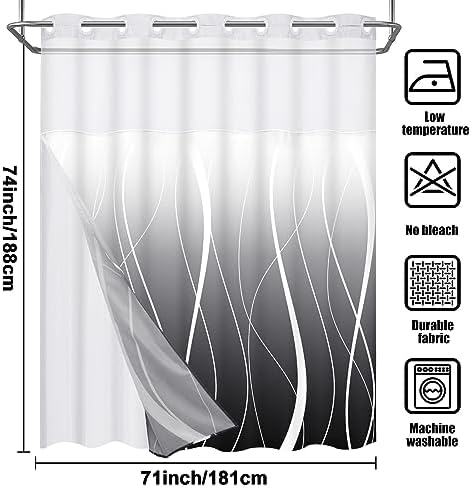 Likiyol Black Stripe Shower Curtain with Snap Liner Set