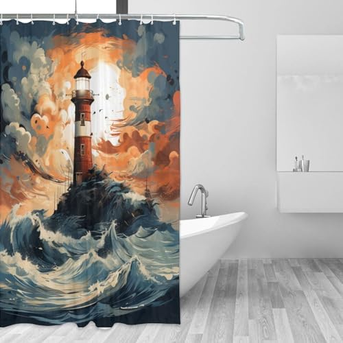 TIYAANDSY Lighthouse Shower Curtain Set 72x72in with 12 Hooks