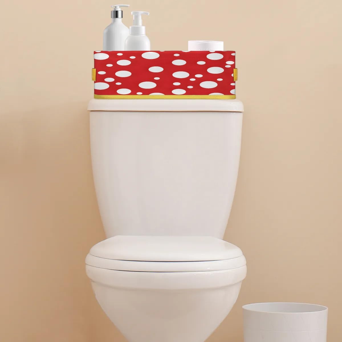 White Polka Dots Bathroom Storage Baskets with Handles