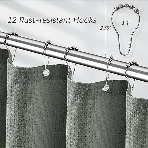 Grey Waffle Weave Shower Curtain Set with 12 Hooks