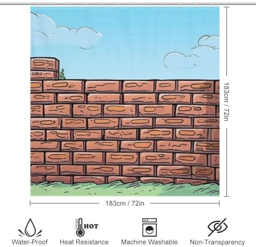 Red Brick Wall Shower Curtain Set with 12 Hooks 72x72in