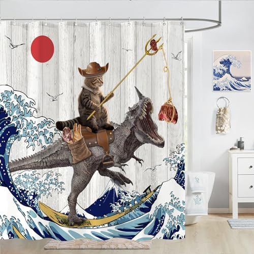 Fowocu Funny Cat Dinosaur Shower Curtain 78 Inch