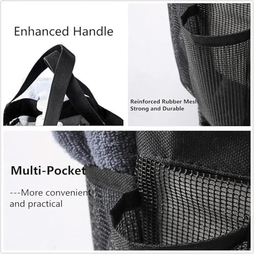 Portable Mesh Shower Caddy with 8 Pockets Black