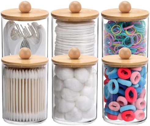 Tbestmax 6 Pack Qtip Holder Jars with Bamboo Lids 1