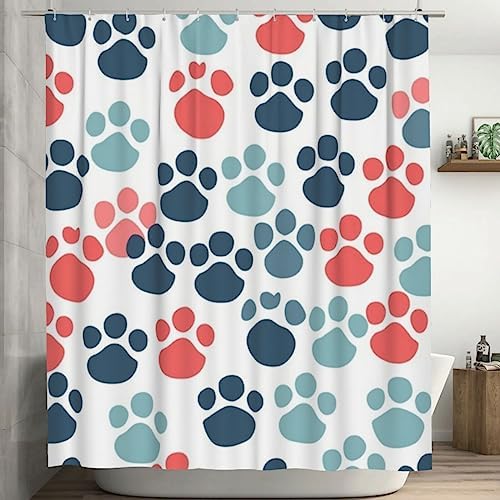 Colorful Paw Print Shower Curtain Set 72x72in