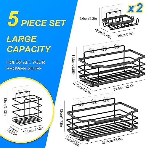 Stainless Steel Shower Caddy Set with 5 Adhesive Holders