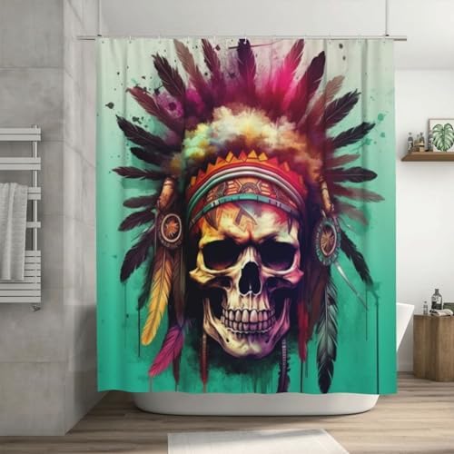 Red Feather Paint Spatter Boho Shower Curtain Set with 12 Hooks