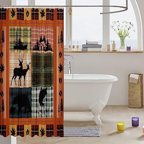 Erosebridal Buffalo Plaid Shower Curtain Set with 12 Hooks