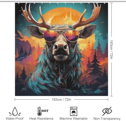 Boho Moose Shower Curtain Set with 12 Hooks 72x72in