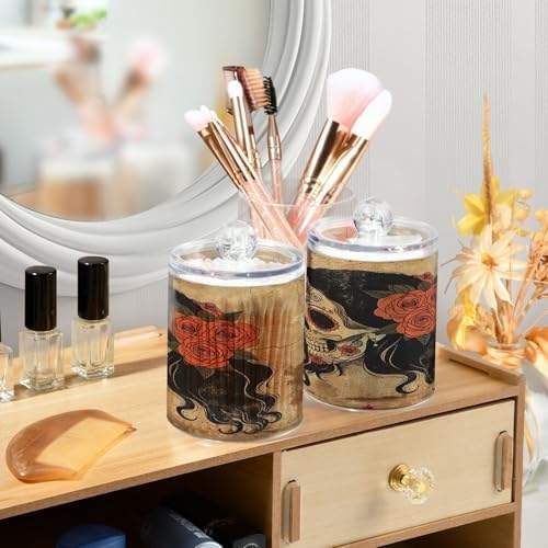 YETTASBIN Clear Apothecary Jars 2 Pack - 14 oz Cotton Swab Holder