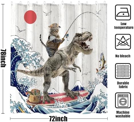 Fowocu Funny Cat Dinosaur Shower Curtain 78 Inch 1