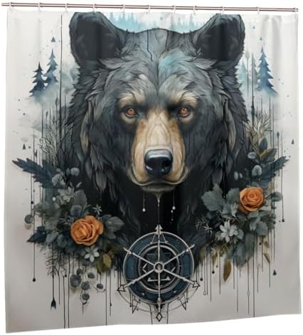 Black Bear Shower Curtain Set with 12 Hooks 72x72in YLATY7780