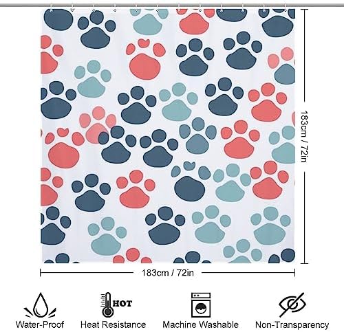 Colorful Paw Print Shower Curtain Set 72x72in