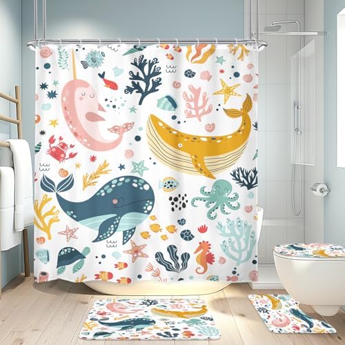 LGhtyro 4PCS Kids Whale Underwater Fish Bathroom Accessory Set