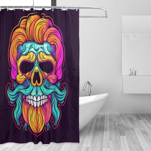 TIYAANDSY Blue Skull Shower Curtain Set 72x72in with 12 Hooks