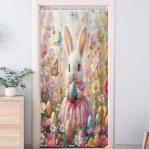 JAWO Pink Rabbit Easter Shower Curtain Set with Hooks
