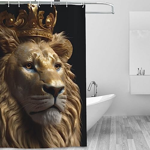 TIYAANDSY Gold Lion Shower Curtain Set 72x72in