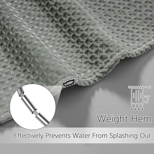 Grey Waffle Weave Shower Curtain Set with 12 Hooks
