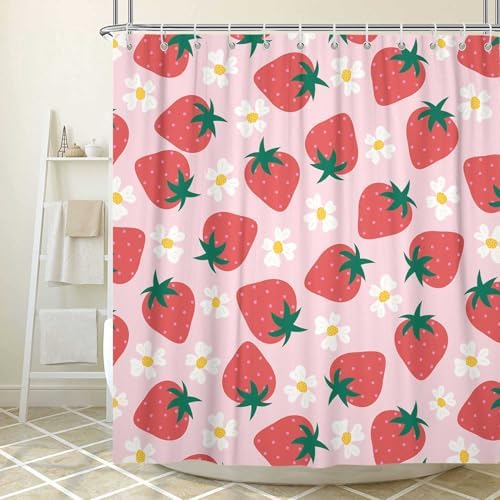 Cute Strawberry Shower Curtain Kids Girls Bathroom Decor