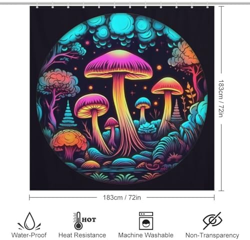 Boho Mushroom Shower Curtain Set with 12 Hooks 72x72in