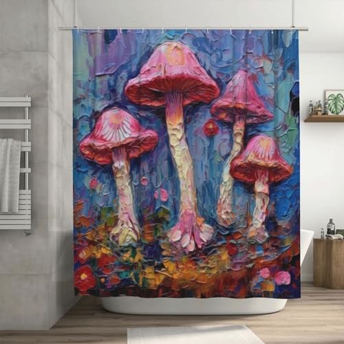Mushroom Pattern Shower Curtain Set with 12 Hooks 72x72in
