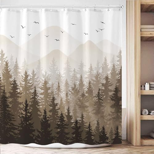 Aipon Brown Misty Forest Shower Curtain Set