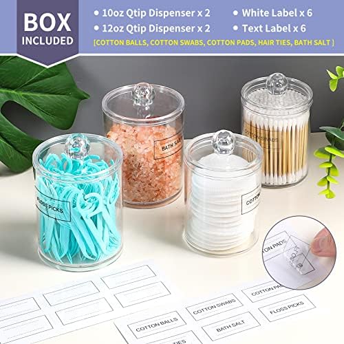 MEFAN Qtip Holder Dispenser 4 Pack Clear Plastic Jars