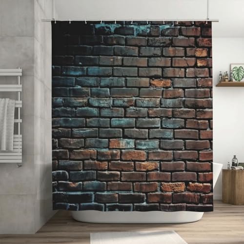 Red Brick Wall Shower Curtain with 12 Hooks 72x72in