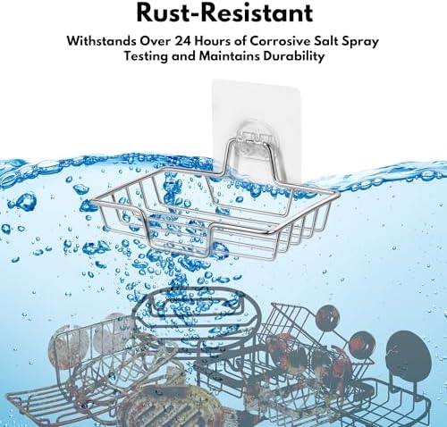 Rainspire Soap Dish Holder No Drilling 304 Stainless Steel Wall-Mounted Square Silver