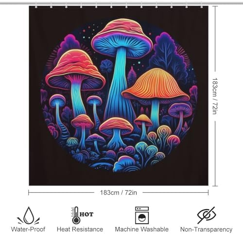 Trippy Mushroom Shower Curtain Set 72x72in with 12 Hooks
