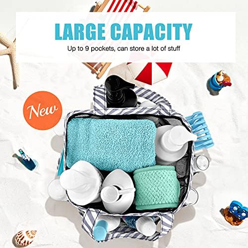 Ndeno Mesh Shower Caddy 8 Pockets Gray Strips