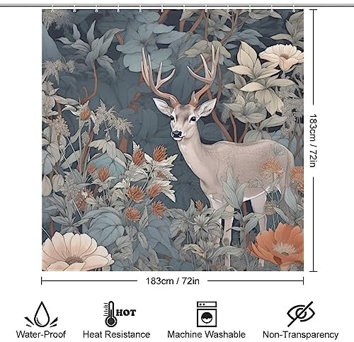 Forest Deer Shower Curtain Set with 12 Hooks 72x72in Waterproof