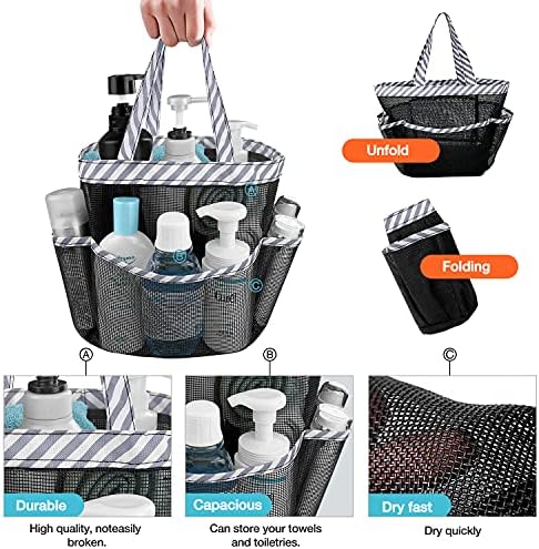 Ndeno Mesh Shower Caddy 8 Pockets Gray Strips