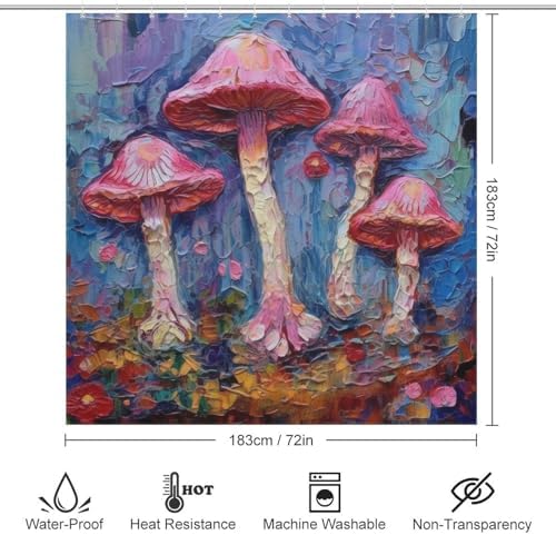 Mushroom Pattern Shower Curtain Set with 12 Hooks 72x72in