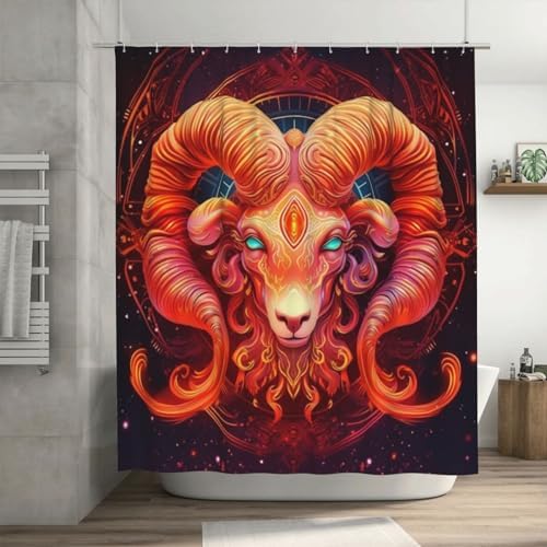 Red Constellation Boho Shower Curtain Set with 12 Hooks