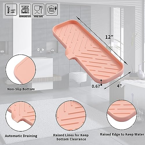 MicoYang Silicone Soap Dish with Drain Spout - 12x4 Inch Pink