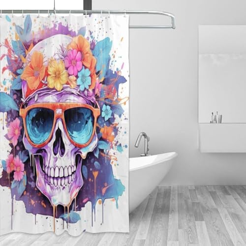 Boho Blue Flower Shower Curtain Set with 12 Hooks 72x72in 1