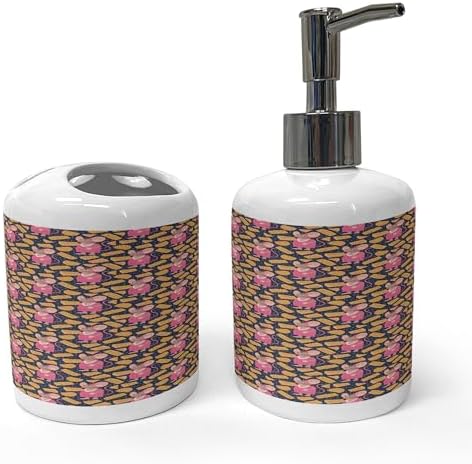 Ambesonne Animal Soap Dispenser Toothbrush Holder Set 2 Pcs